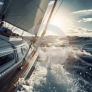 Luxury sailing ship. Yacht sailing in an open sea.