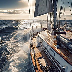 Luxury sailing ship. Yacht sailing in an open sea.
