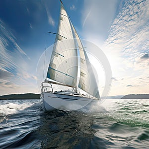 Luxury sailing ship. Yacht sailing in an open sea.