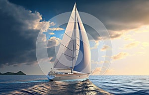 A luxury sailing yacht in the open sea, luxury ship sailing, superyacht at sea, adventure and travel cruise, generated ai