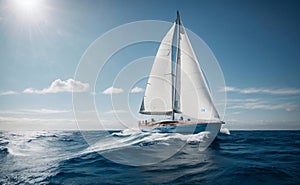 A luxury sailing yacht with seascape background