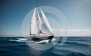 A luxury sailing yacht with seascape background