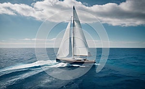 A luxury sailing yacht with seascape background