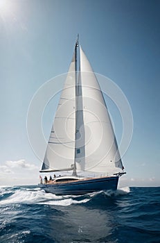 A luxury sailing yacht with seascape background