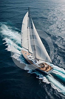 A luxury sailing yacht with seascape background