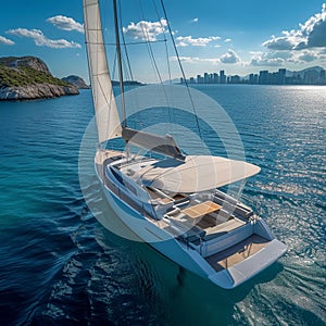 Luxury sailing Yacht on serene blue sea, offering vacation recreation