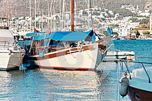 Luxury sailing yachts in the port.