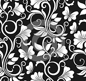 Luxury seamless graphic background with flowers and leaves. Floral vector pattern.