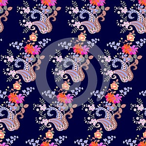 Luxury seamless paisley floral pattern in ethnic style. Indian, persian, turkish motives
