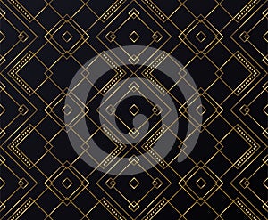 Luxury seamless pattern. Black and gold linear geometric pattern. Golden texture art deco style . Vector illustration