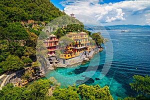 Luxury seaside homes with spectacular beaches, Portofino resort, Liguria, Italy