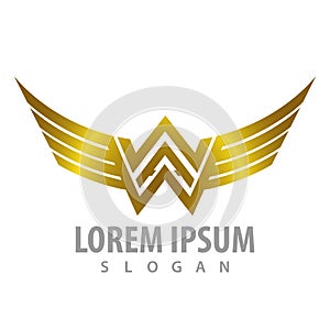 Luxury shiny wing letter WW concept design. Symbol graphic template element vector
