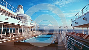 Luxury ship pool: Tourists\' relaxing paradise at sea.AI Generated