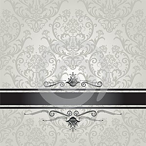 Luxury silver floral wallpaper pattern with black