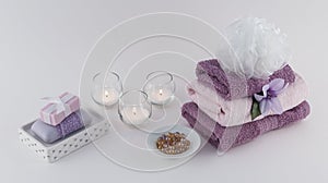 Luxury Soap, Bath Oil Beads, and Towels with Candles