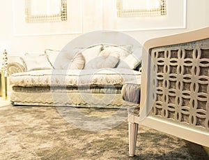 Luxury sofa in beige fashion interior