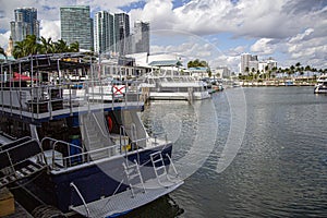 Luxury speed yacht near tropical island in Miam