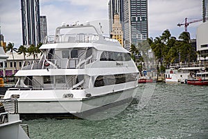 Luxury speed yachts near tropical island in Miami