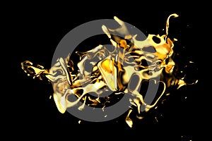 luxury splash of gold on black background. 3d illustration, 3d rendering