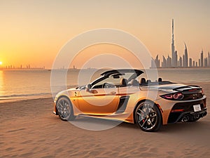 Luxury sport car convertible in Dubai at sunset