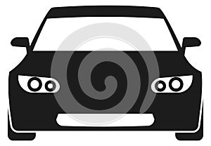 Luxury sport car front view. Black auto icon