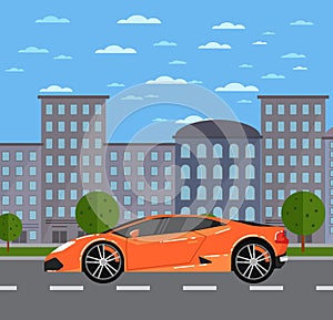 Luxury sports car in urban landscape