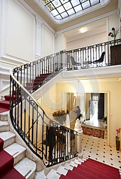 Luxury stair with red carpet in an classic residence
