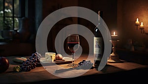 Luxury still life red wine, gourmet food, and elegance generated by AI