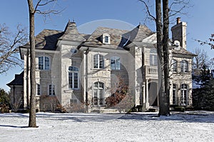 Luxury stone home in winter