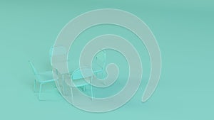 Luxury stripe light blue chairs and table on pastel blue background. 3d rendering