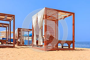 Luxury sun loungers on the beach in Marsa Alam, Egypt