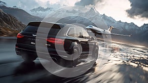 Luxury SUV Driving Through a Scenic Mountain Road photo