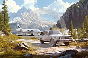 Luxury SUV Driving Through a Scenic Mountain Road photo