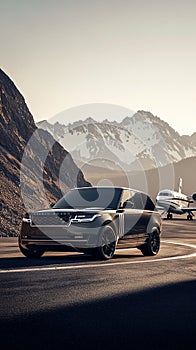 Luxury SUV Driving Through a Scenic Mountain Road photo