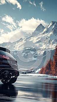 Luxury SUV Driving Through a Scenic Mountain Road photo