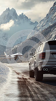 Luxury SUV Driving Through a Scenic Mountain Road photo