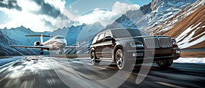 Luxury SUV Driving Through a Scenic Mountain Road photo