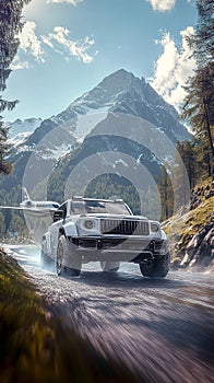 Luxury SUV Driving Through a Scenic Mountain Road photo