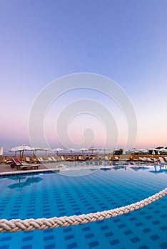 Luxury Swimming Pool at Sunrise in Hotel Resort, Rhodes, Greece