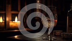 Luxury table, candlelight, wine, whiskey flame Romance generated by AI