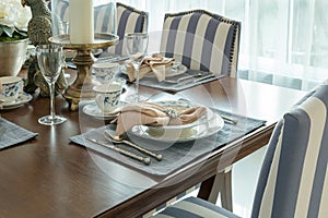 Luxury table set in classic style dining room