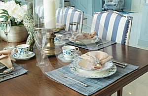 Luxury table set in classic style dining room
