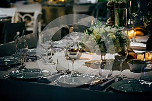 Luxury Table setting for party, Christmas, holidays and weddings