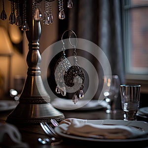 Luxury table setting in a rustic style. Selective focus.