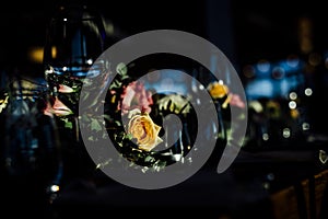 LUXURY TABLE SETTINGS 2019 for fine dining with and glassware, beautiful blurred background. For events, weddings. Preparation f