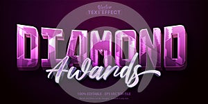Luxury text effect, editable shiny pink color text style, diamond awards text on dark pink background
