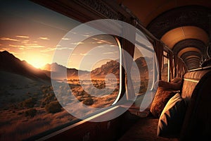 luxury train, with view of the sunset, during long journey
