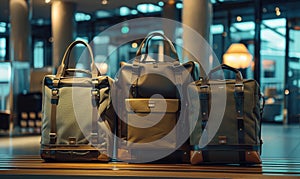 Luxury travel bags in the lobby of a modern shopping mall