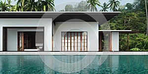 Luxury with tropical Jungle villa resort luxurious swimming pool. Generative AI illustration