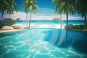 luxury tropical swimming pool with ocean background ai generated